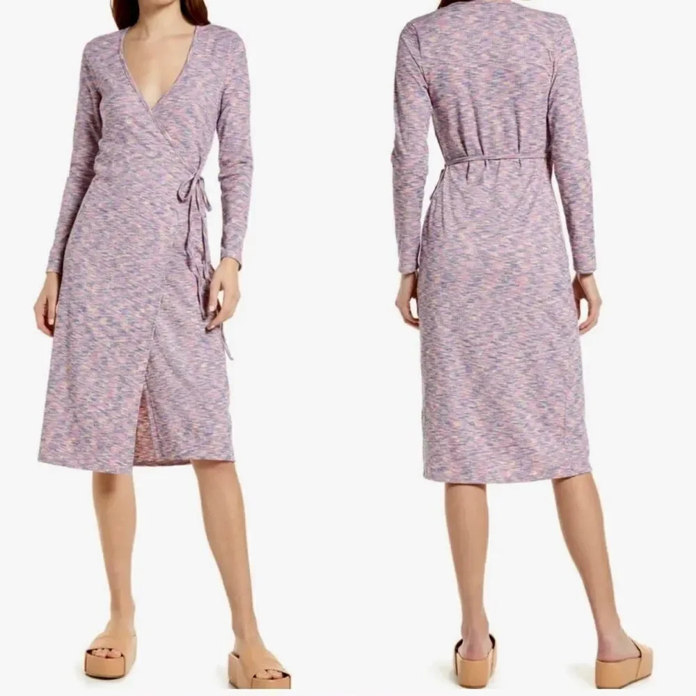 Lisa Says Gah Lucille Long Sleeve Wrap Midi Dress in Berry